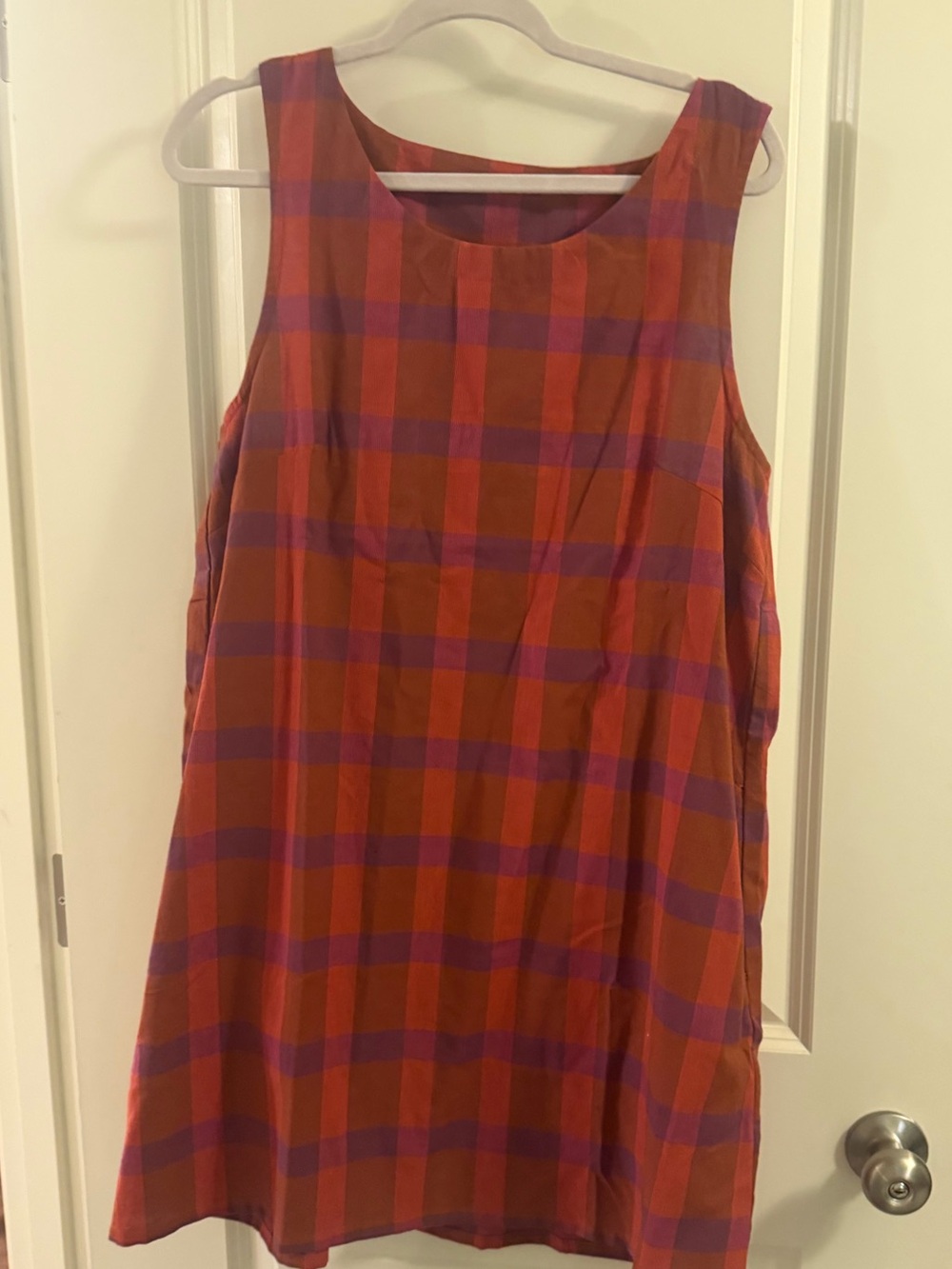 Mata Traders Orange and Purple Plaid Shift Dress NWOT medium